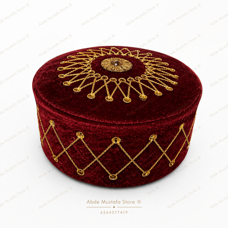 Maroon Velvet Kufi Cap