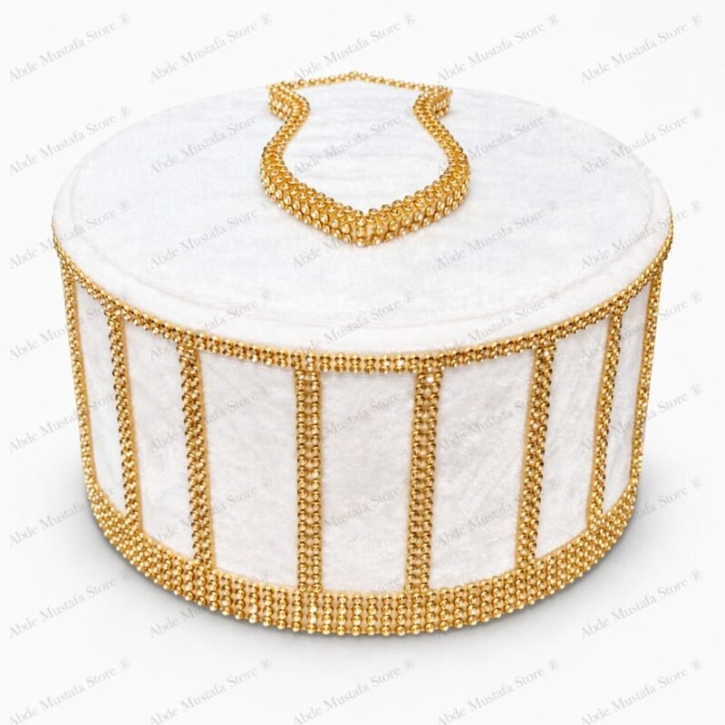 White Gold Islamic Cap for Men Nikah Wedding Eid Topi