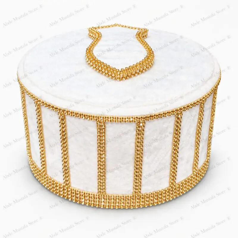 White Gold Islamic Cap for Men Nikah Wedding Eid Topi