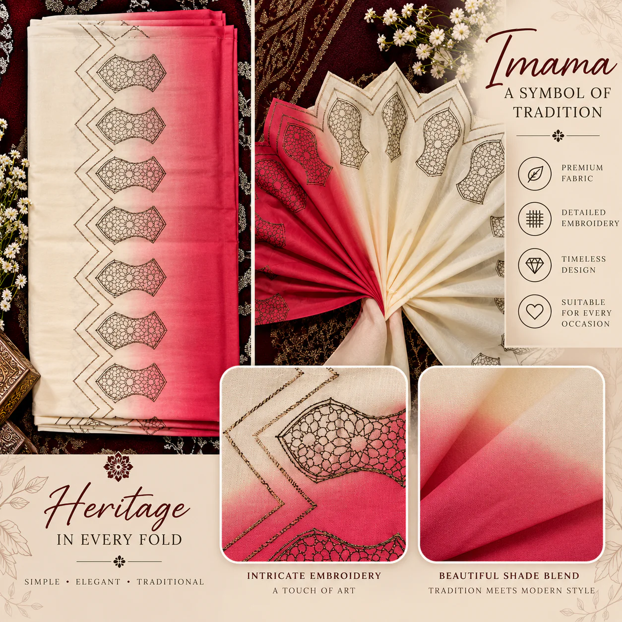 Cream Double Shaded Embroidery Imama