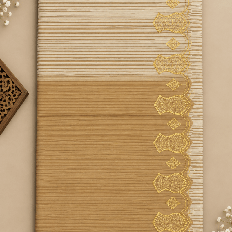 Premium Beige & Golden Striped Embroidery Imama – 4 Meter