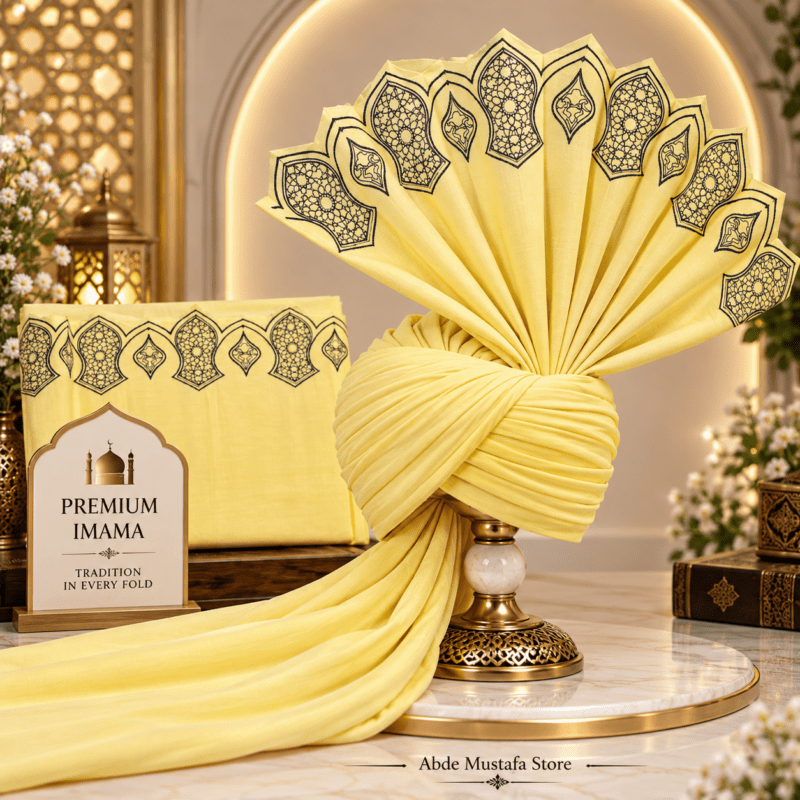Premium Light Yellow & Black Embroidery Imama – 4 Meter